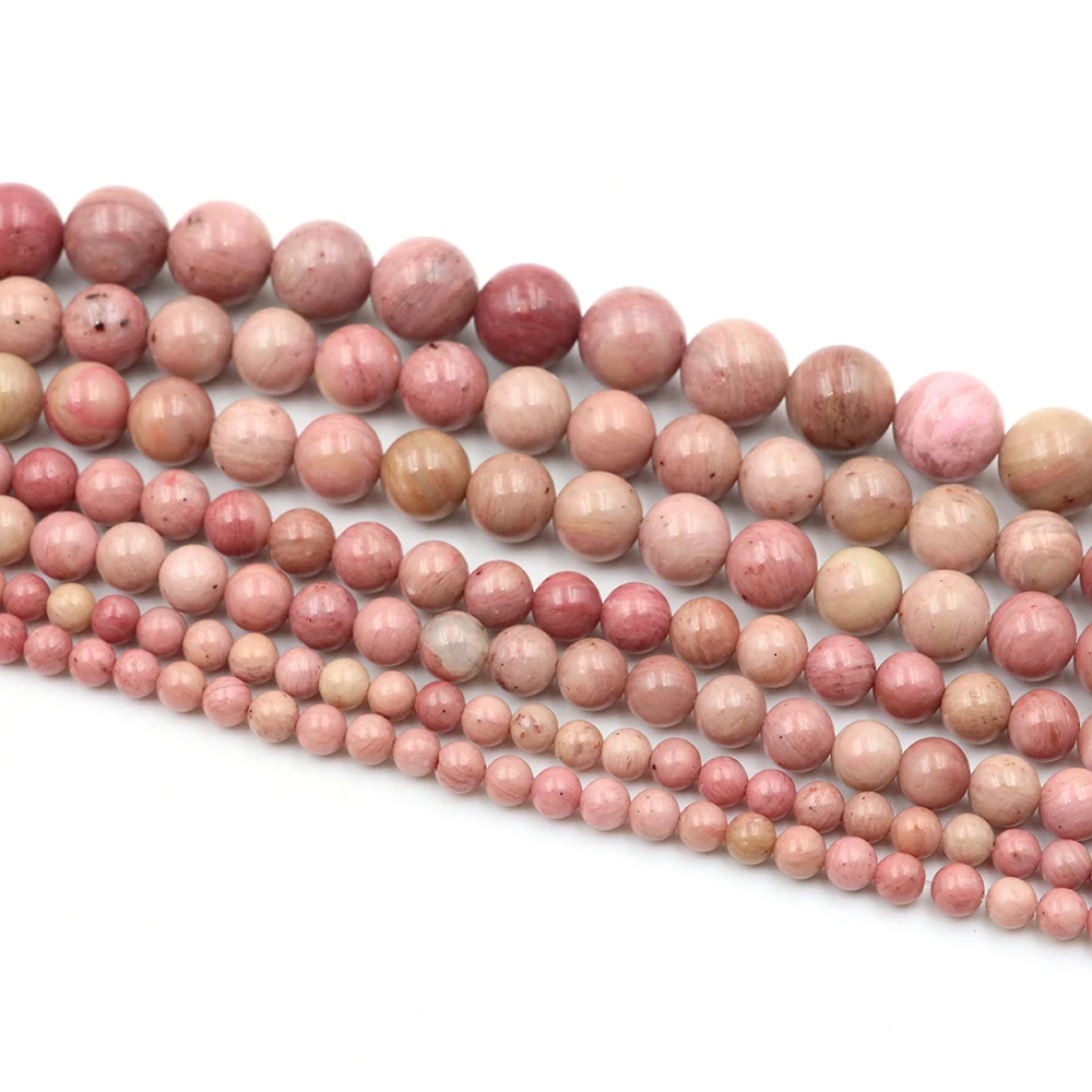 الوردي الرودوكروسيت الخرز الحجر الطبيعي 2 3 4 6 8 10 مللي متر الجولة الكوارتز فضفاض الخرز لصنع المجوهرات سوار ذاتي الصنع إكسسوارات 15" #3