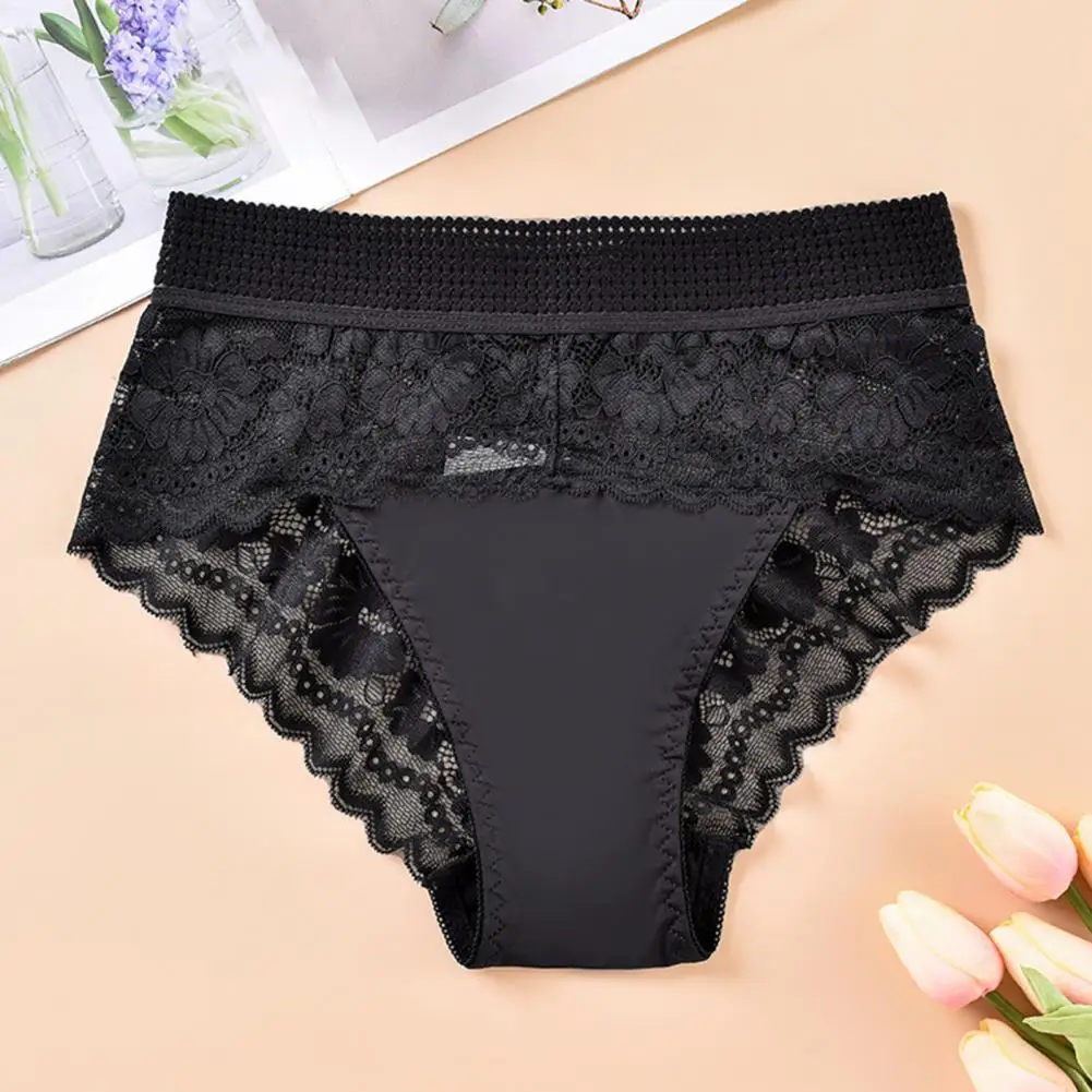 Women's High Waist Hollow Lace Antibacterial Stretch Flower Embroidered Mesh Women's Underwear