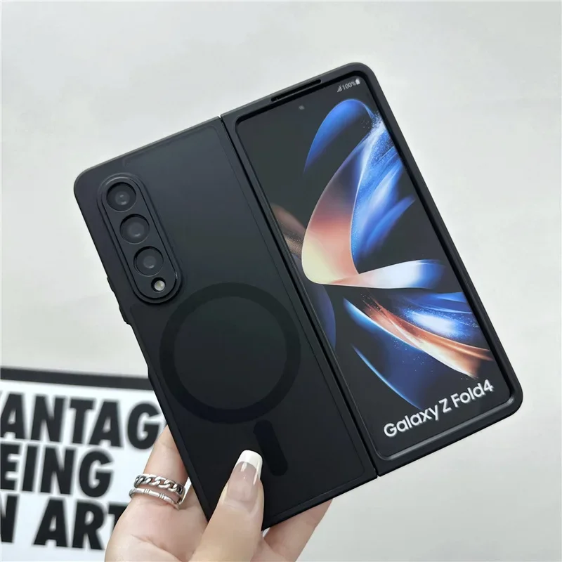 Black Full Cover Magnetic Phone Case for Samsung Galaxy Z Fold 6 5 4 3 Back Cover for ZFold4 ZFold5 ZFold6 Case