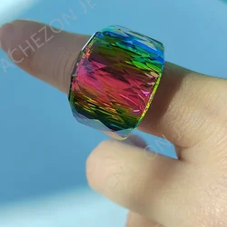 Bling Female Rainbow Crystal Stone Ring Fashion Stainless Steel Jewelry for Men Women Men's Finger Ring Party Anniversary Gift