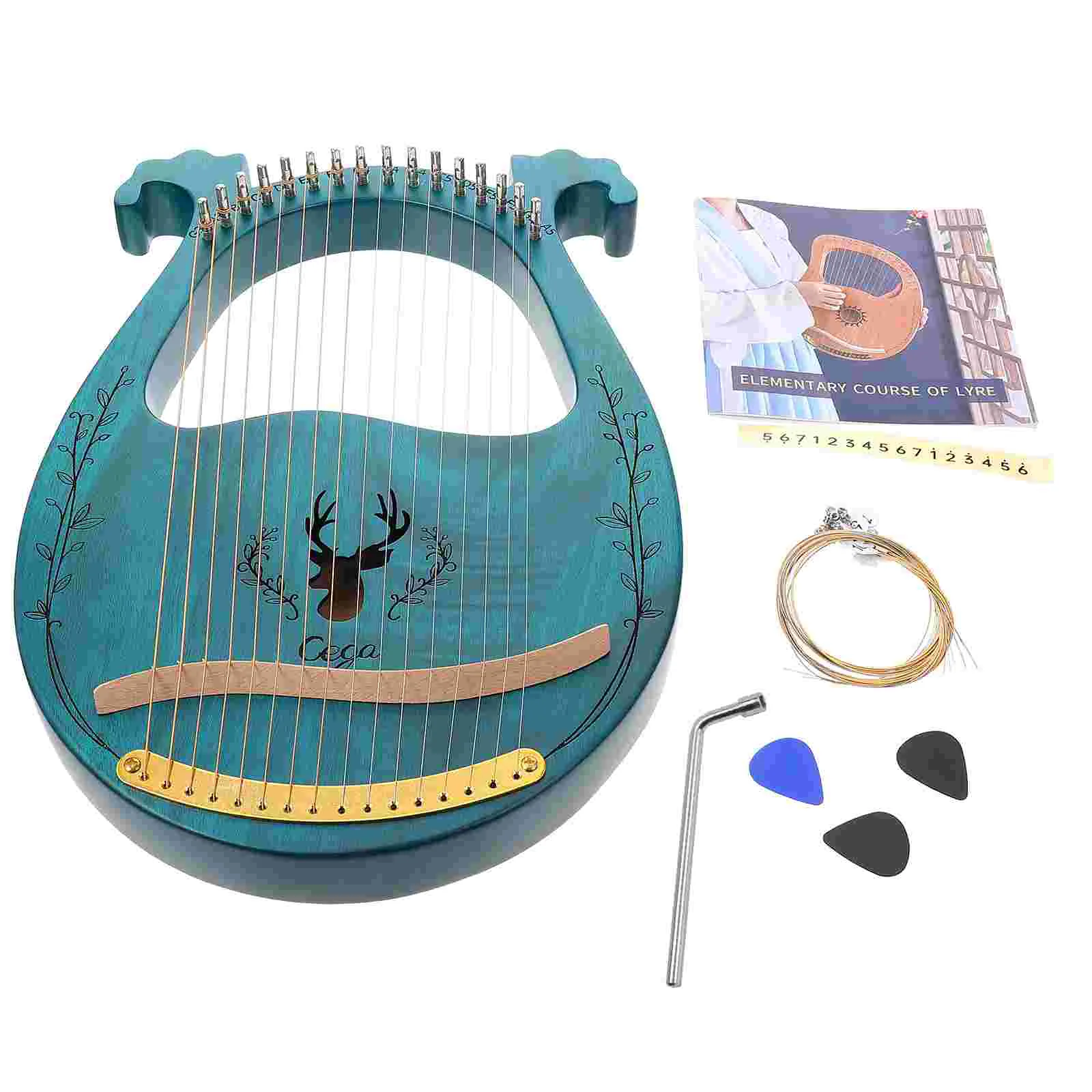 WH-16 Lyre Harp Metal Strings Handheld Harp Wood String Instrument With English Instrument Book Tuning Tuning Bar String