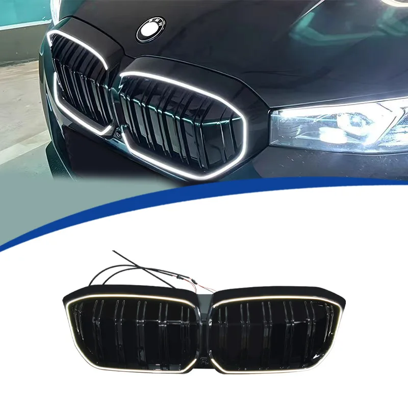 Glossy Black LED Light Double Line Kidney Grille For BMW i3 Electric Model 2022 2023 2024 Retrofitting the air intake grille