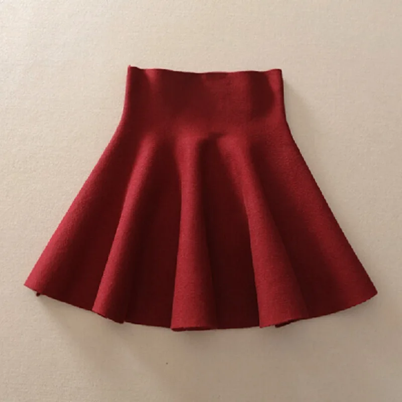 Autumn and Winter Knitted Waist High Swing Pleated Casual Elastic Waist High Elastic Skirt Comfortable Fashion