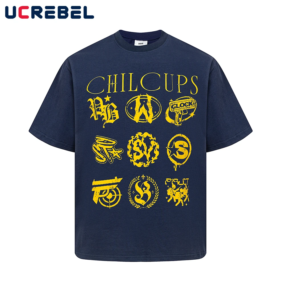 

Totem Print Short Sleeve T-shirt Mens Summer High Street Crew Neck Half-Sleeve Cotton Tee Men Tshirt