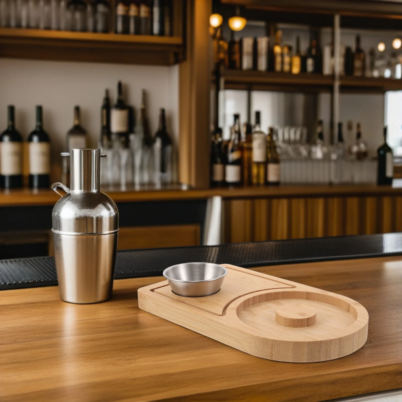 

Bamboo Margarita Salt Tray Light Brown Cocktail Sugar Dish Stainless Steel Plates Bar Tray Sugar Salt Storage Bartending