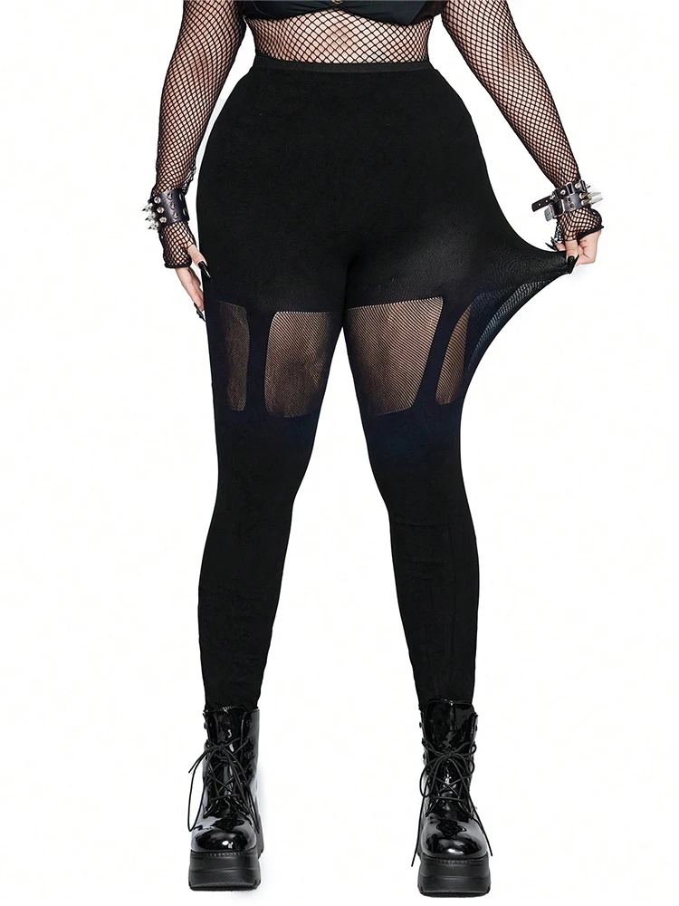 

Женские сексуальные колготки в стиле панк больших размеров, готические панк-сетчатые панели с прозрачными деталями, острые уличные леггинсы для клубных вечеринок для женщин