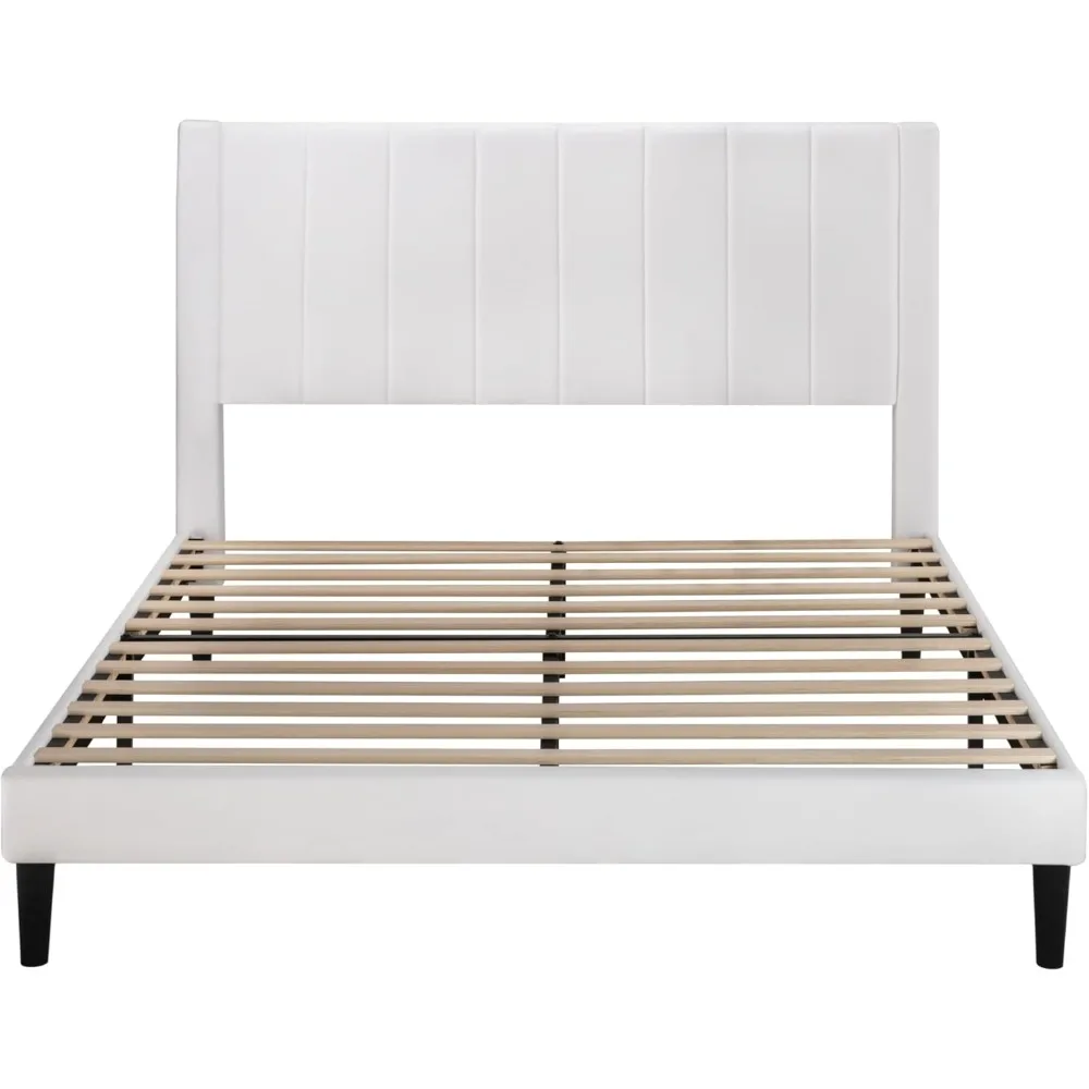 

Bed Frame/Velvet Upholstered Bed Frame with Vertical Channel Tufted Headboard/Strong Wooden Slats/Platform Bed Frame Foundation