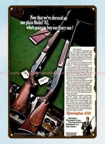 1968 rifle hunting firearm REMINGTON Model 742 metal tin sign art and decor