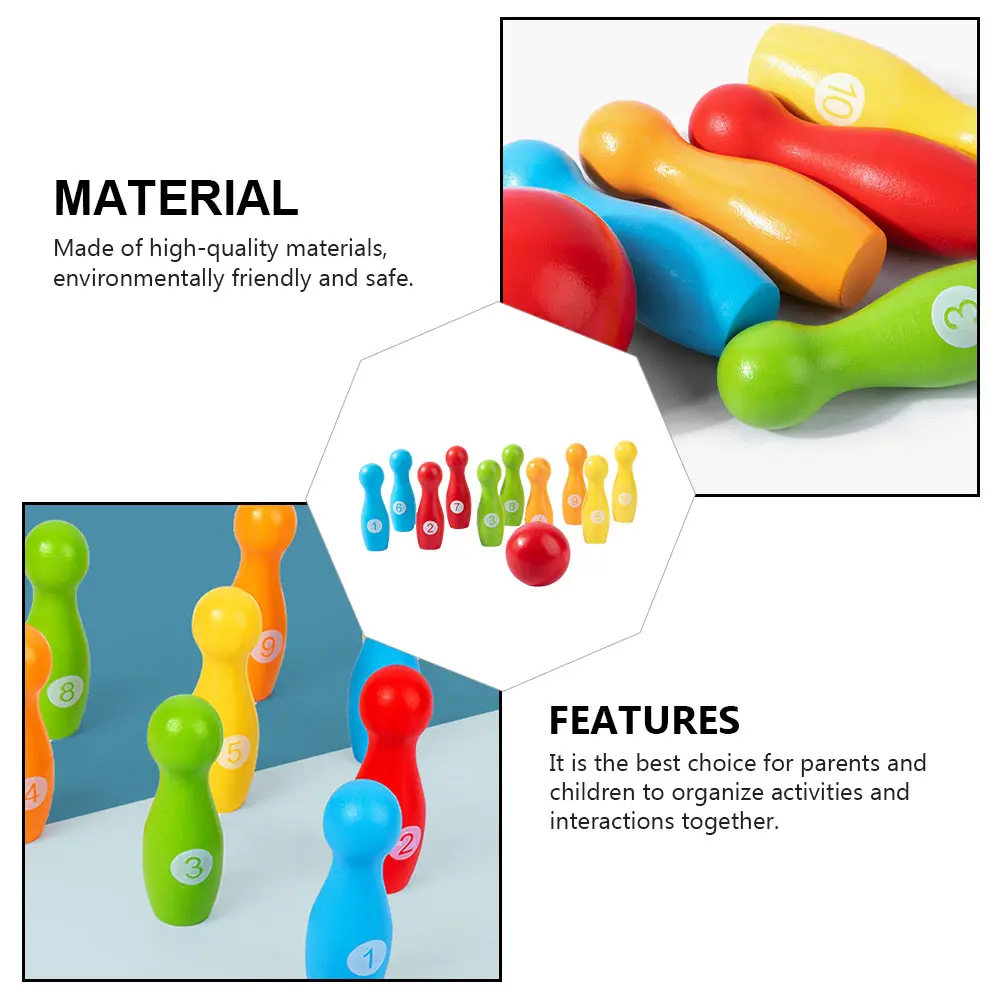 

Wooden Number Bowling Kids Toys Educational Playset Safe Materials Color Recognition Physical Training Outdoor Games