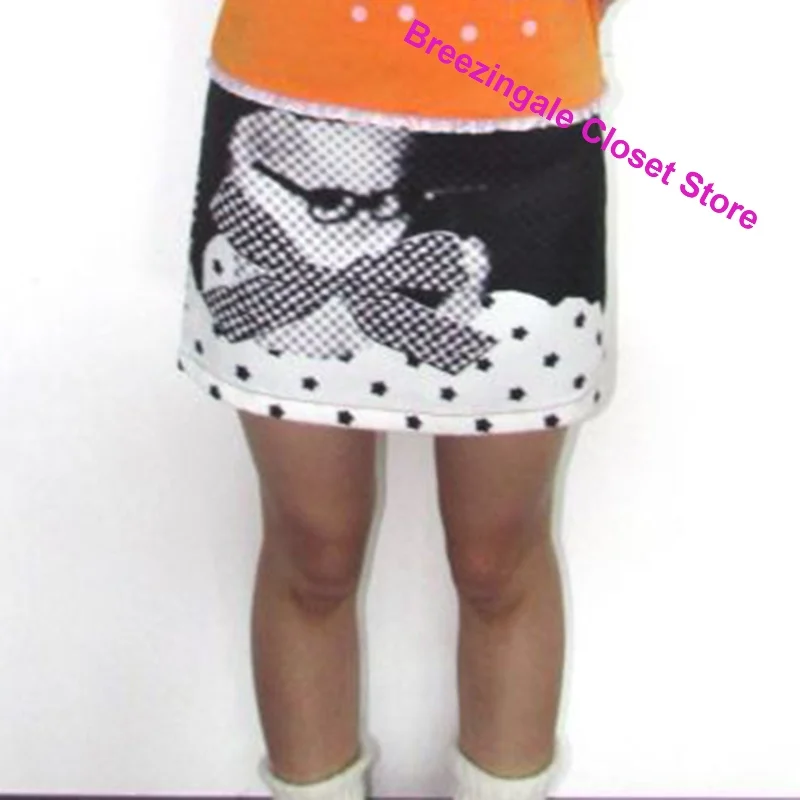 Korean black-and-white fashion polka-dot cat print skirt women's summer and autumn new sweet temperament Joker casual skirt