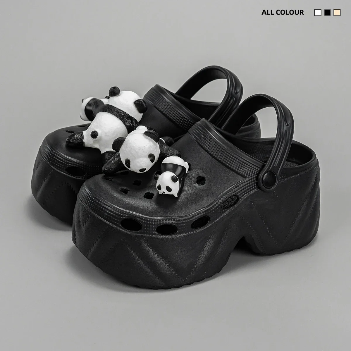 Cute panda fashion thick bottom heightened hole shoes new summer outdoor sandals two wear Baotou beach slippers