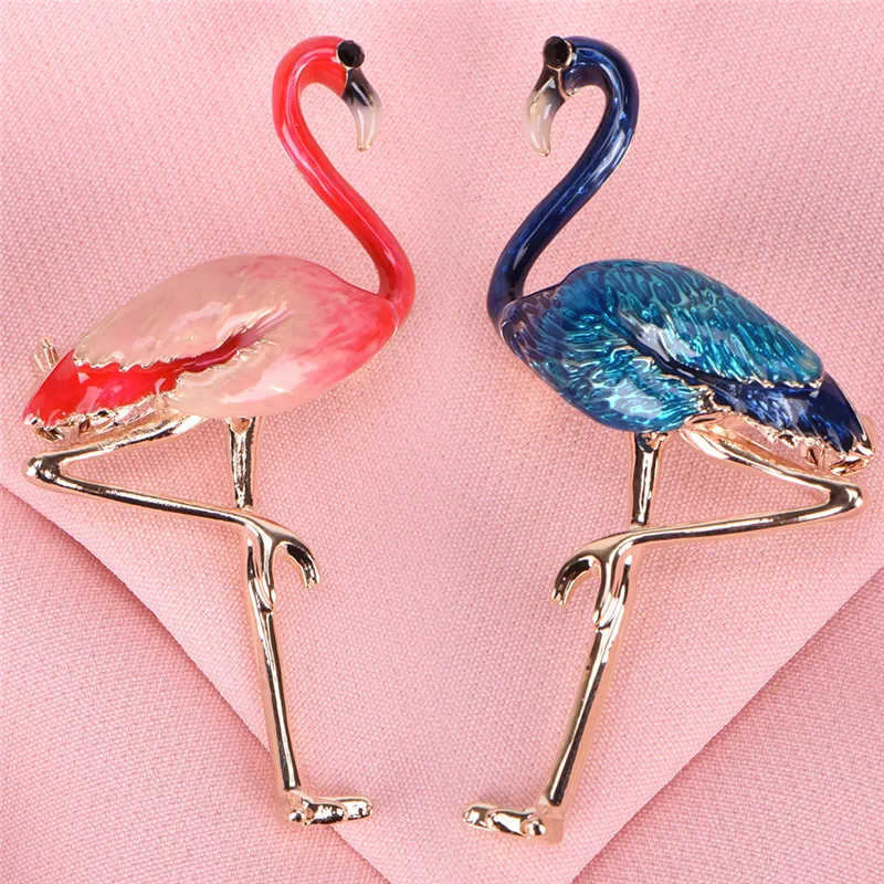 Alloy Red Blue Enamel Flamingo Bird Brooches Women Men\'s Metal Animal Brooch Pins Banquet Broche Gift Scarf Buckle