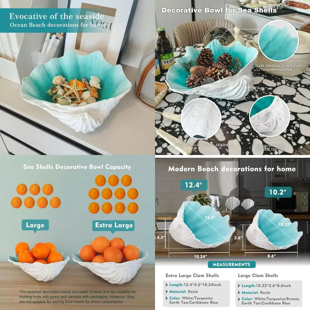 

Turquoise Sea Shell Decorative Bowl, 12.4 Large, for Coastal Beach Style Home Decor and Nautical Coffee Table Centerpiece
