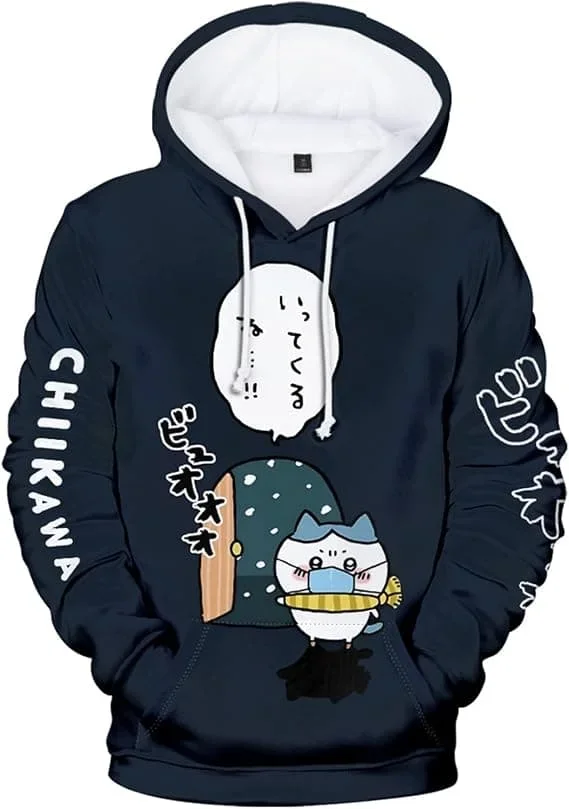 2027 Niedlicher Chiikawa Usagi Hamburger-Print Hoodie Anime Cartoon 3D Pullover Sweatshirt Langarm Freizeit Kapuzenpullover Familien-Set – Detail 12
