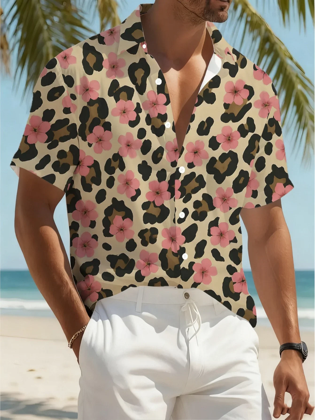 

Summer High Street Urban Print Men's Hawaiian Shirt Man Short Sleeve Loose Casual Fashion Beach Party Streetwear