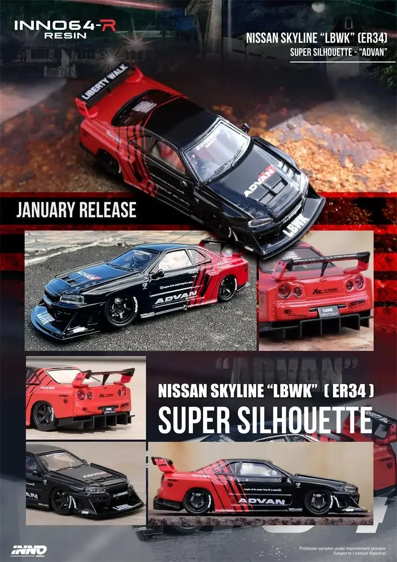 INNO 1:64  SKYLINE LBWK ER34 SUPER SILHOUETTE Model Car