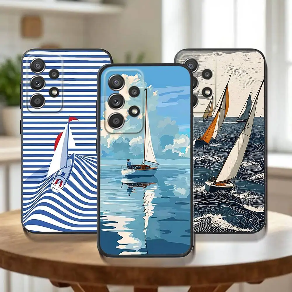 

Sailing Boat Phone Case For Samsung Galaxy A 91,80,73,72,71,53,52,51,22,5G Shockproof Soft Black Cover