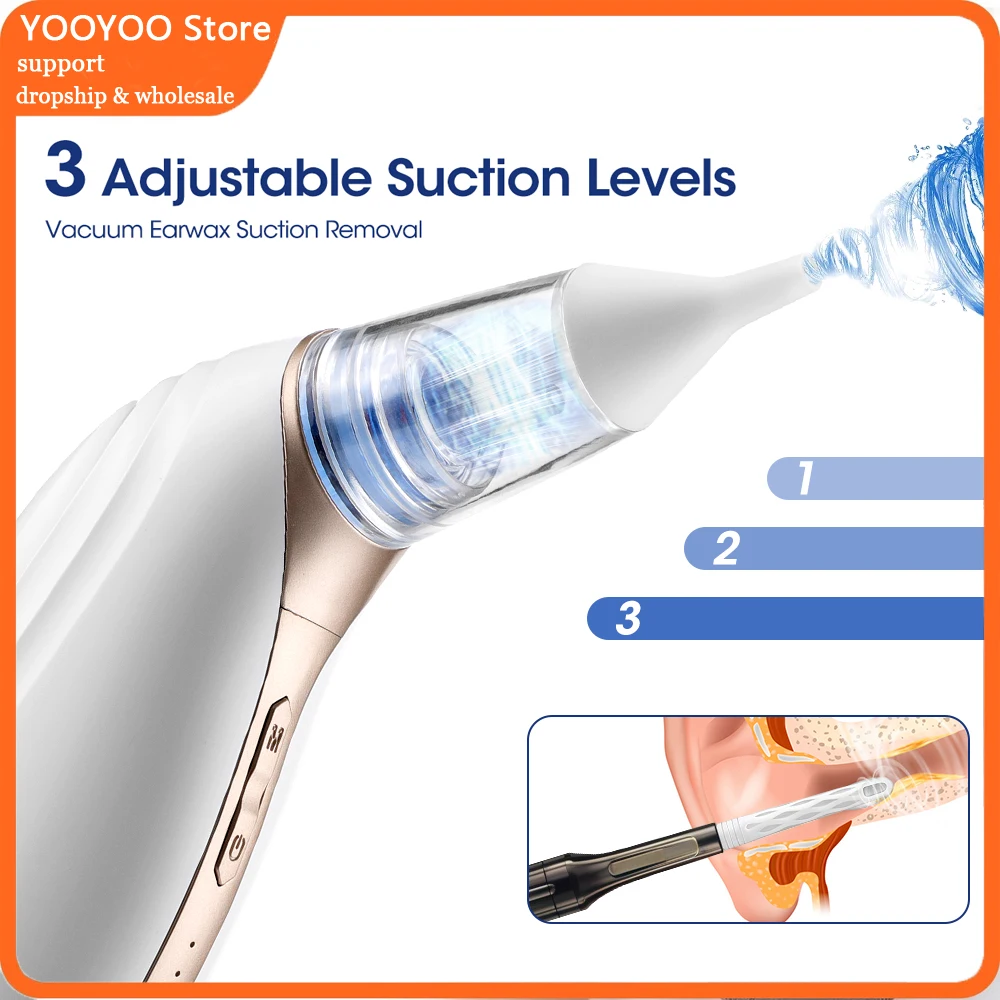 

2 In 1 Electric Ear Wax Remover Strong Vacuum Suction Earwax Nasal Aspirator 3 Modes Ear Cleaner with 4 Waterproof Silicone Tips
