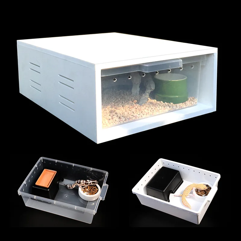 Pet Reptiles PVC Feeding Box 6W Reptile Breeding Tank with Heating Pad  Insect Lizards House Drawer Cage Lizard Snake Incubator