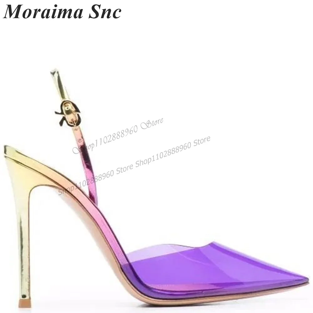 Purple PVC Graceful Style Shallow Sandals Stilettos High Heel Women Shoes Back Strap Pointed Toe 2023 Zapatos Para Mujere