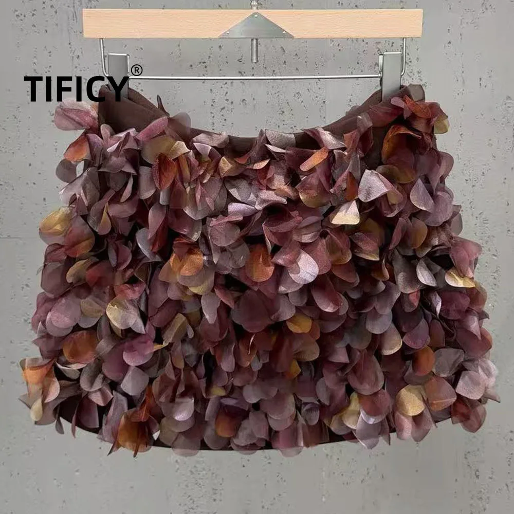 High Street Skirts Women's Autumn Three-dimensional Gradient Flower Short Fluffy Fashion Streetwear Skirt Purple