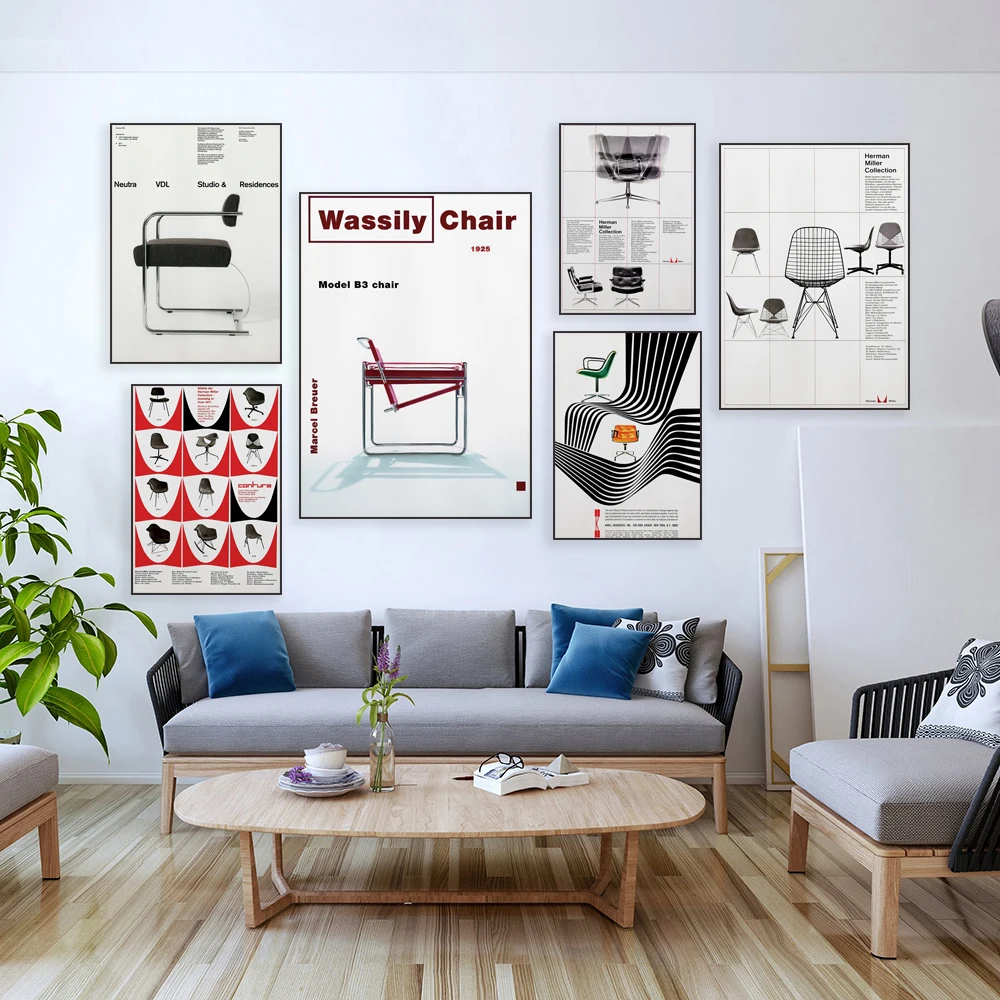 Bauhaus chair poster, Wassily chair poster, Bauhaus wall art, iconic mid century chair poster, furniture design, home decor