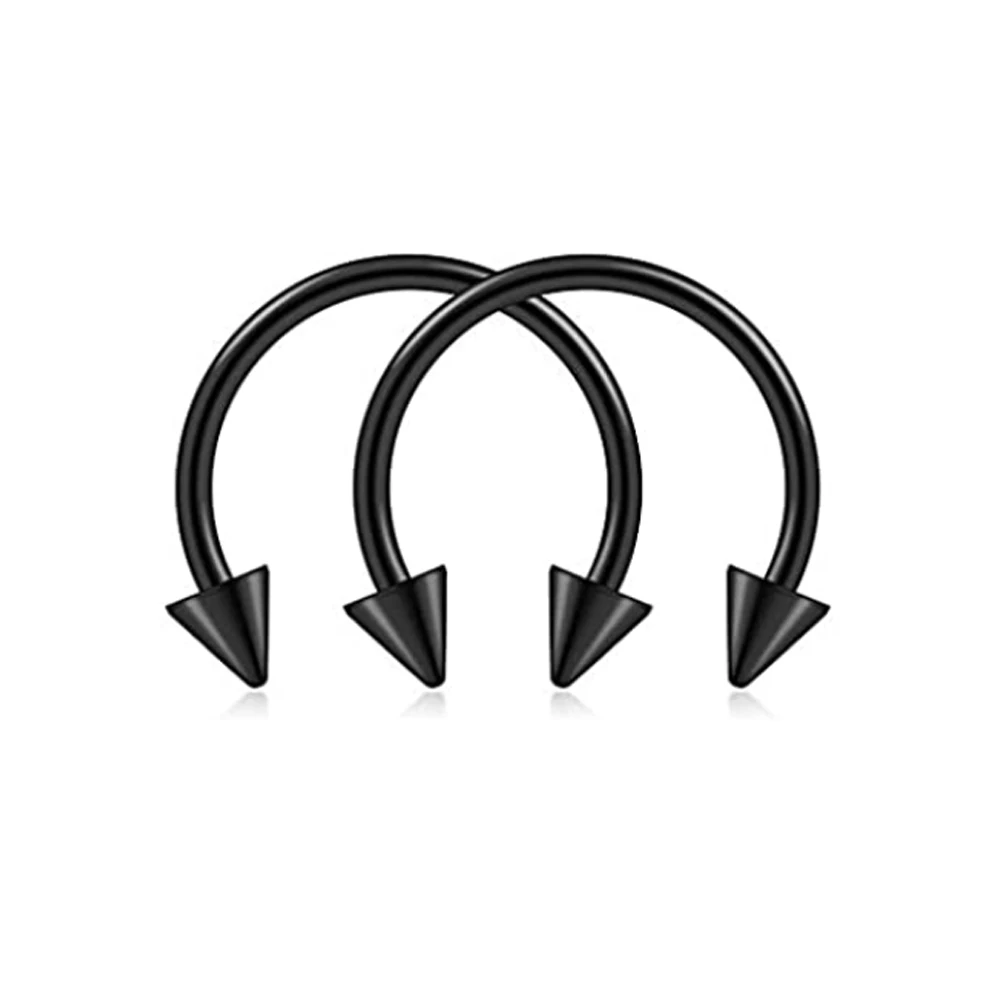 8pcs 16g Horseshoe Ring Circular Barbell Cartilage Hoop Septum Nose Lip Eyebrow Spider Bite Tragus Black Spike Ear Pick Size
