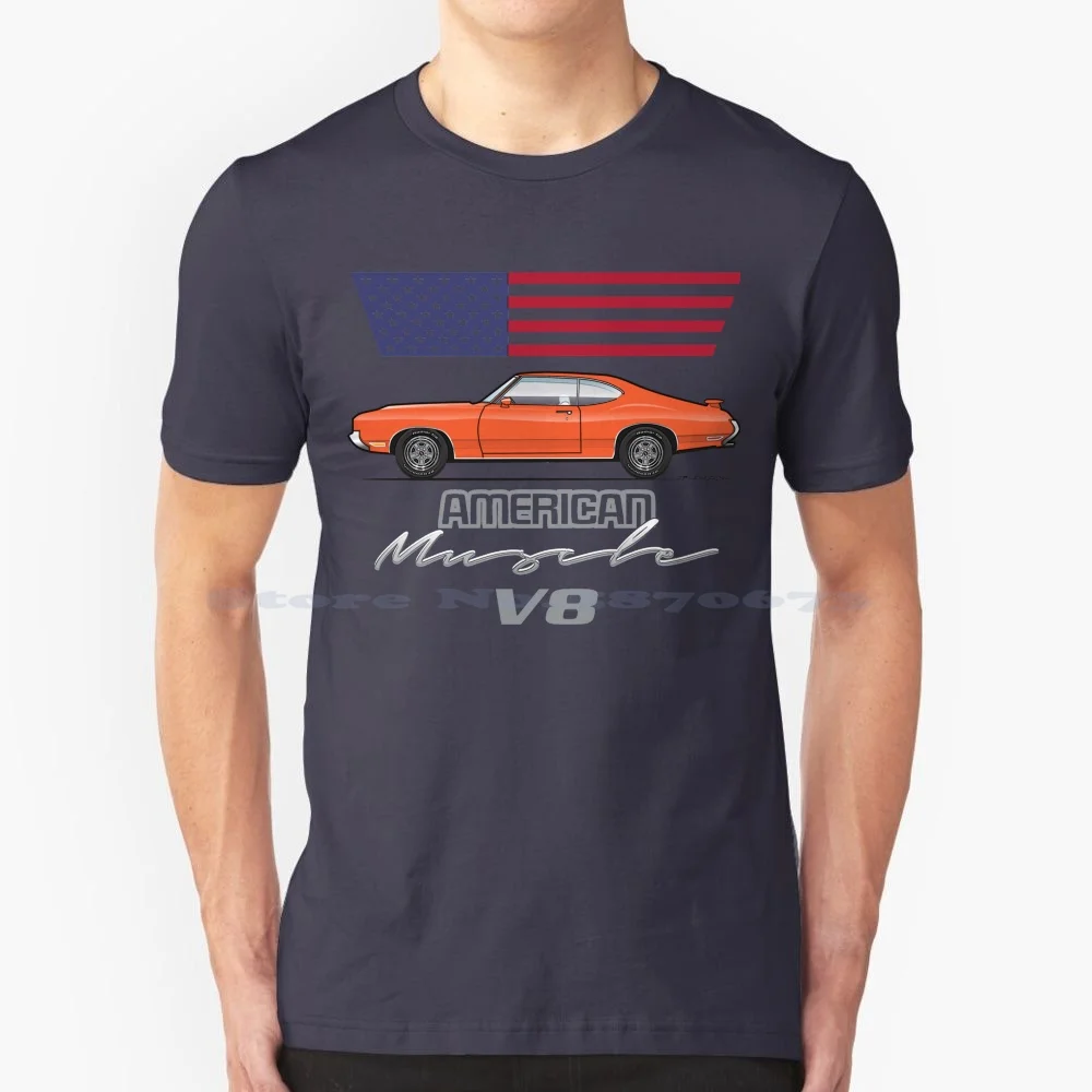 Orange American Muscle T Shirt 100% Cotton Tee 1970 1971 1972 Oldsmobile Cutlass 4 4 2 442 400 455 H O Convertible V8 Rocket