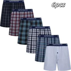JupiterSecret 6pcs Men's Underwear Boxer Shorts Loose Plaid Woven Elastic Waistband Male Underpants Homewear Random colors