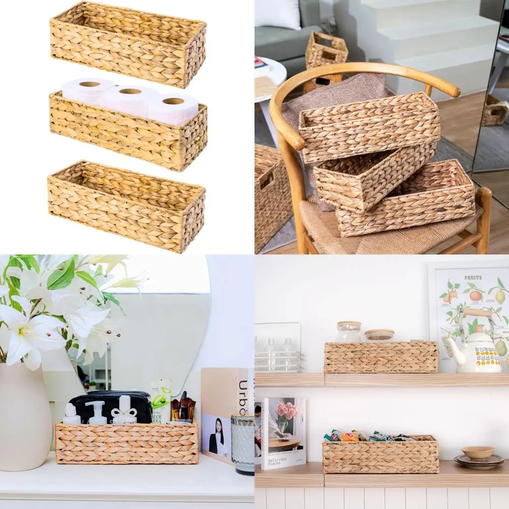 مجموعة من 3 حوامل ورق تواليت من الخيزران - سلة خزان المرحاض، الجزء الخلفي من سلة المرحاض، سلال خوص للتخزين والحمام المزخرف #1