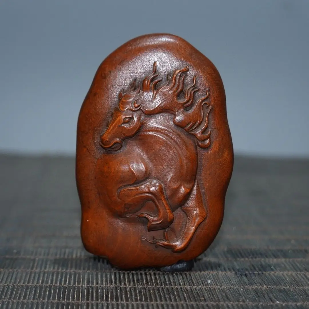 Hand Carved Wood galloping horse Talisman Statue Figurine Desktop Ornaments Home Decoration Crafts Tea Pet Decor