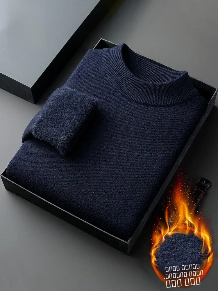 

Lnd Thiened Fce Lined Loose Fit Long Sve f High Collar Knitted Sweater Casual Versatile Warm Top for Men