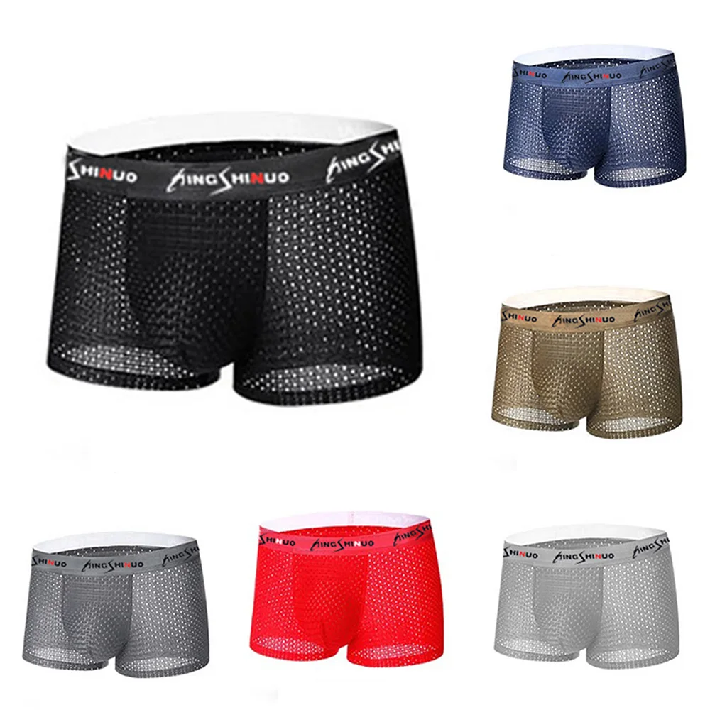 Boxer Briefs Underwear Hollow L-4XL Large Size Mesh Sexy Shorts Trunks 1pcs Comfortable Graphene Hight Quality