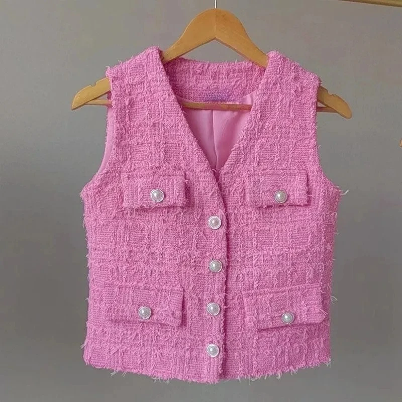 Primavera otoño 2025 Retro temperamento delgado versión coreana chaleco de mujer abrigo moda de gama alta suelta chaqueta de chaleco de mujer