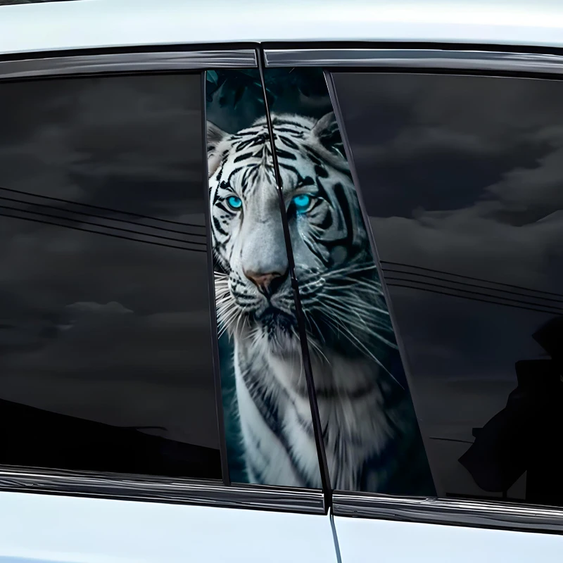 2 Self-Adhesive Tiger Stickers Set for Car B-Pillars - High Gloss Vinyl Stickers, Easy to Apply Rectangle Stickers