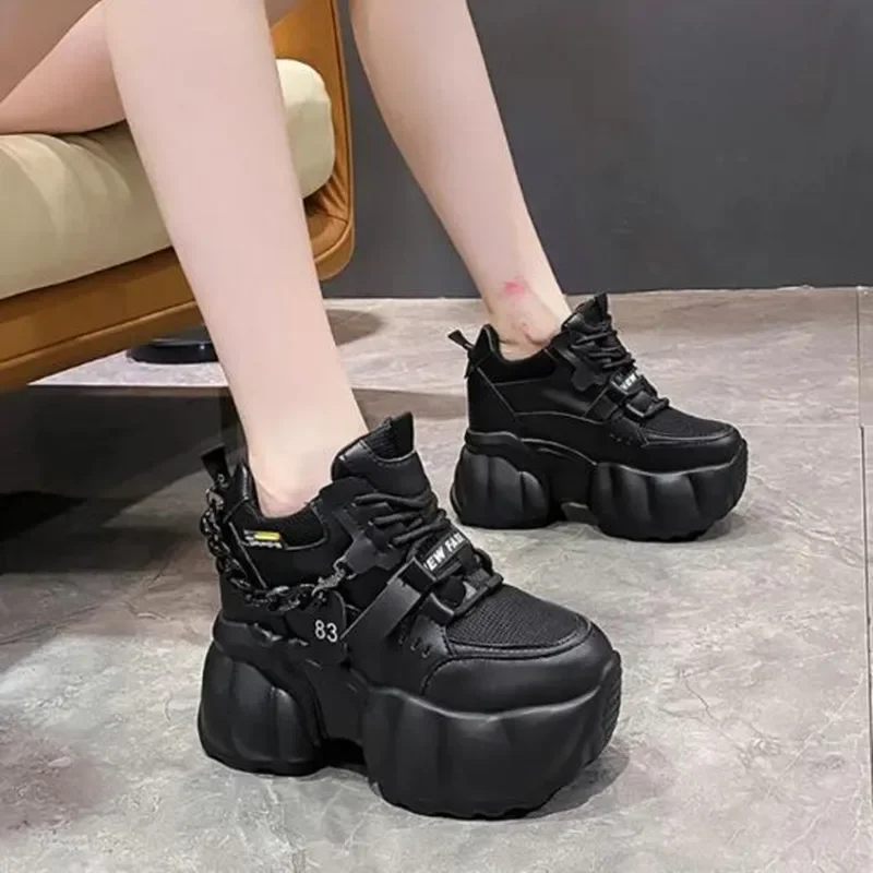 10CM Breathable Mesh Chunky Sneakers for Women Non Slip High Platform Sports Dad Shoes Woman New Lace Up Thick Sole Casual Shoes