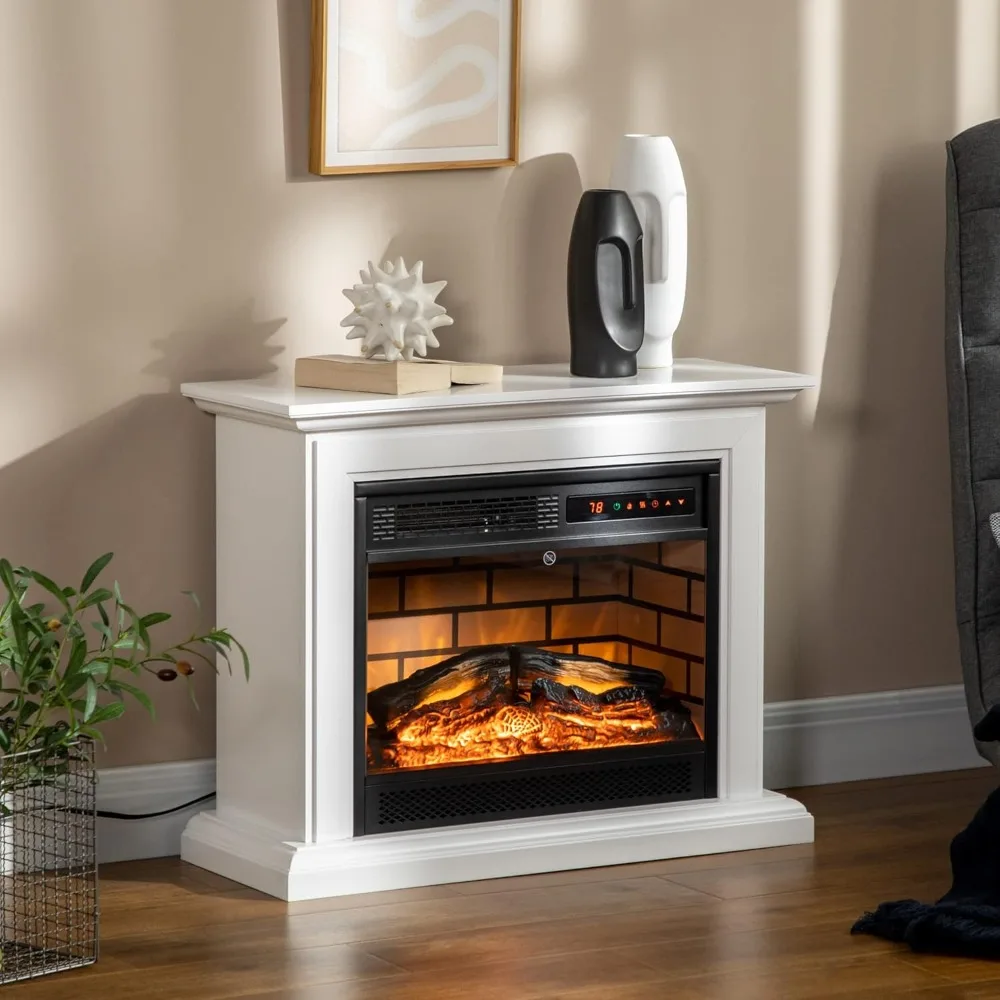 

Electric Fireplace with Dimmable Flame Effect and Mantel, Freestanding Space Heater with Log Hearth and Remote Contro