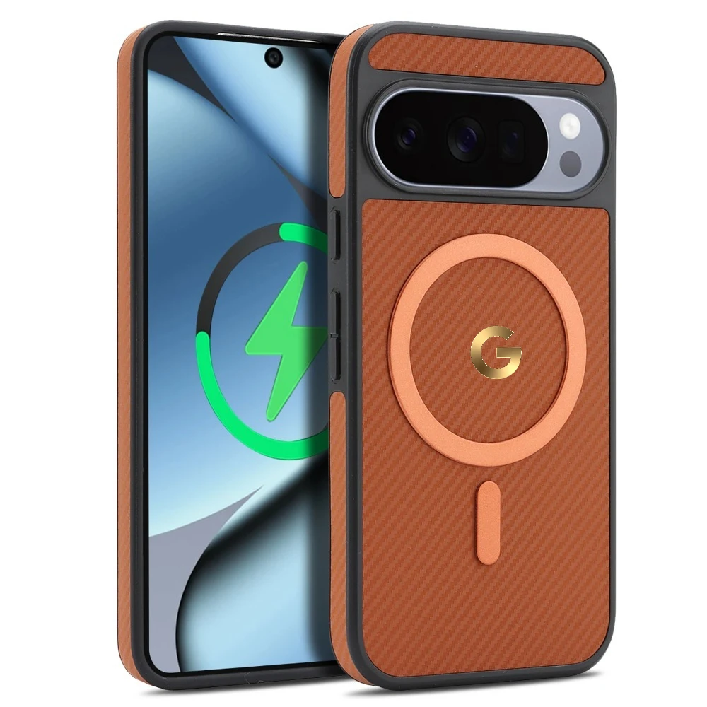 Étui en cuir fin aspect carbone de haute qualité pour Google Pixel 11Pro 10 9 Pro XL 10A 9A, housse de Protection pour chargement sans fil MagSafe