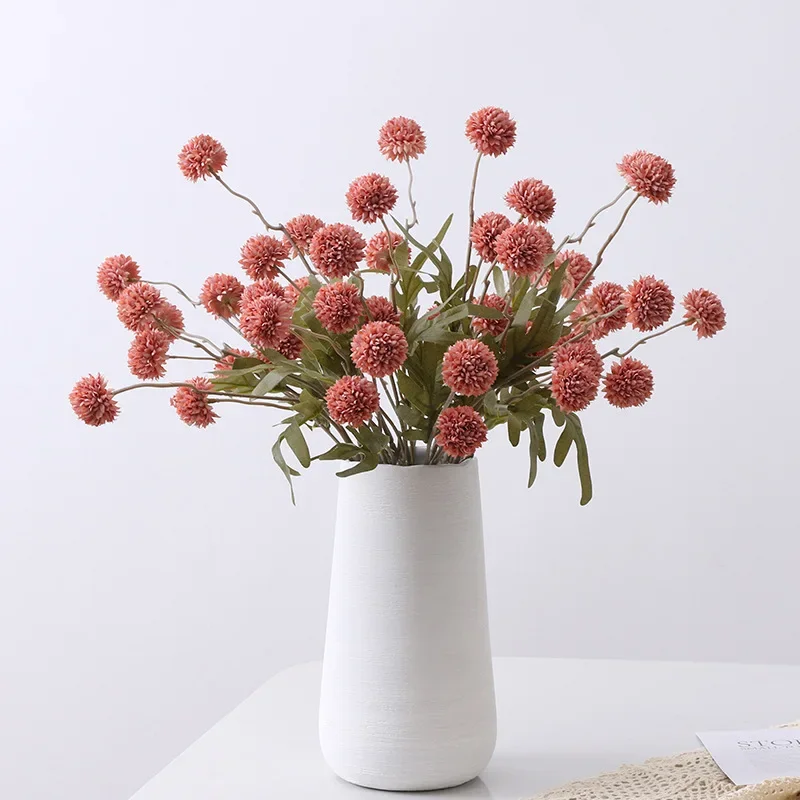 5 Head Artificial Flower Dandelions Home Decoration Single Green Onion Ball Flower Autumn Color Fake Flower Wedding Decoration