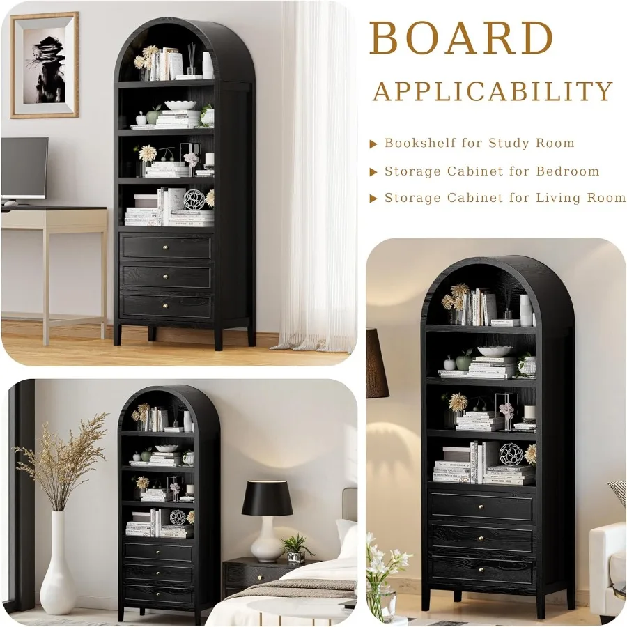 خزانة تخزين مقوسة، خزانة كتب مقوسة، خزانة مطبخ حديثة للمزرعة مع 3 أدراج كبيرة، أرفف قابلة للتعديل ltiFunct