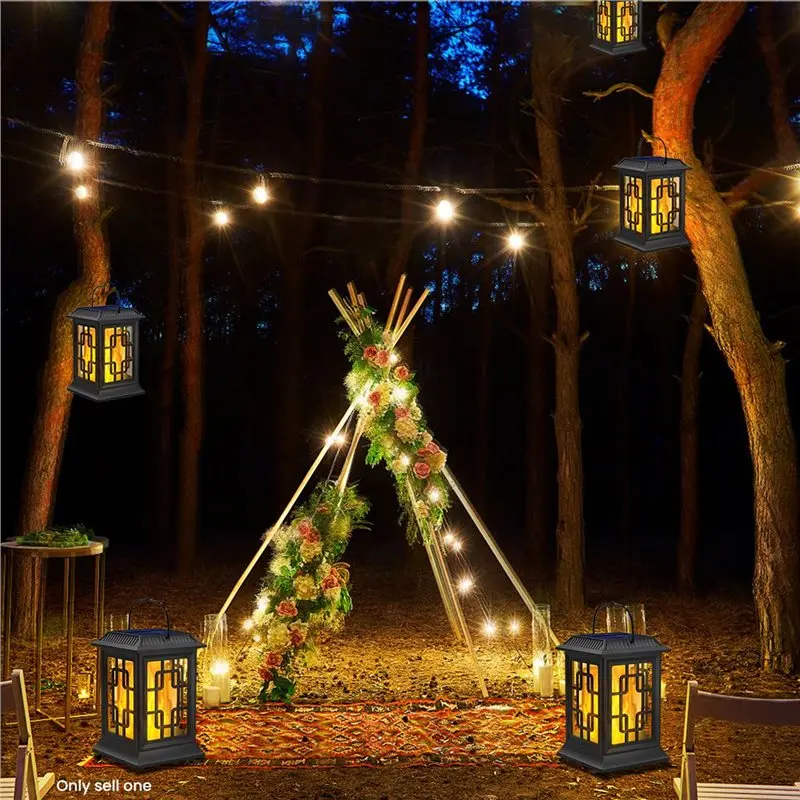 【ORNAMENT】Solar Powered Lantern Solar Flickering Flames Upgraded Waterproof Hanging Light Garden Ornaments For Yard Pathway Pati