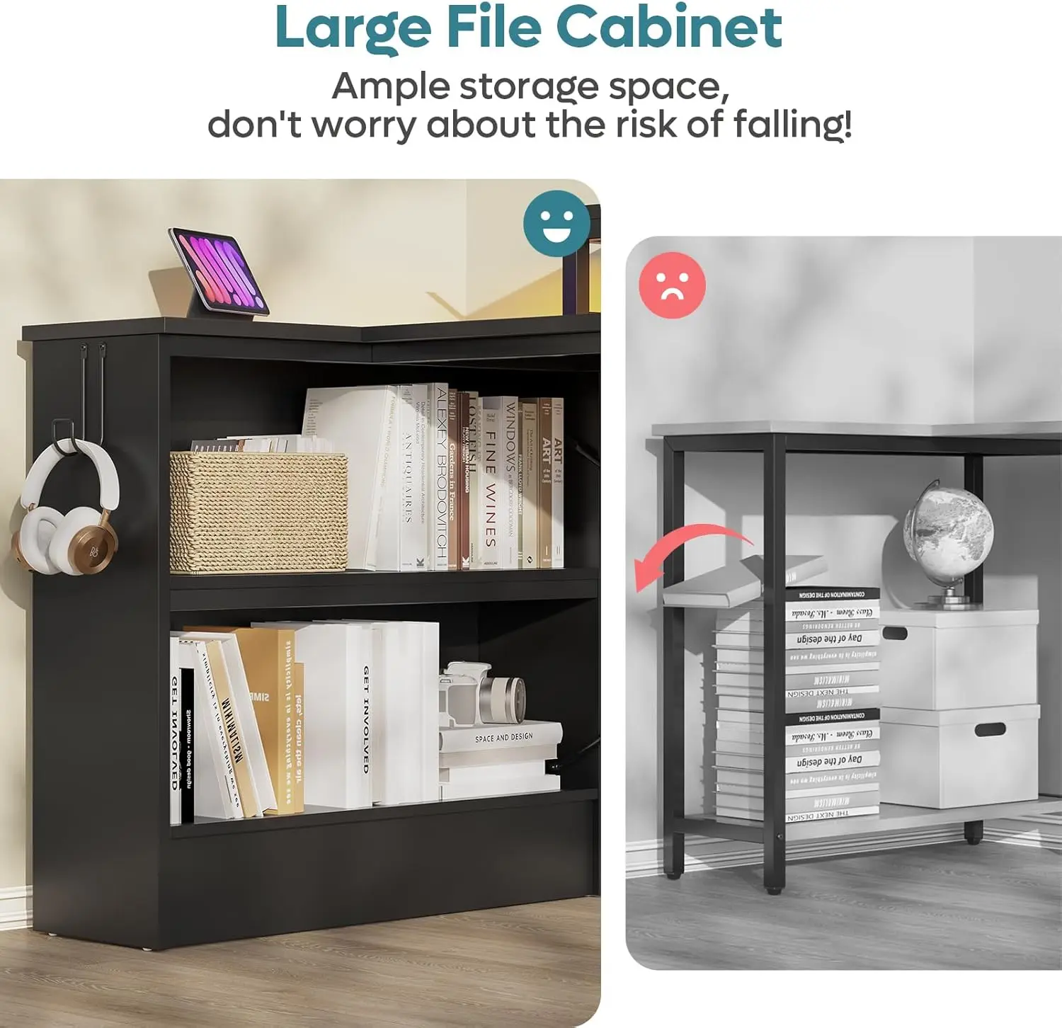 Small L Shaped Desk With Led Lights, 42 Reversible Computer Desk With Open Storage Cabinet & Monitor Stand, Corner Desk With