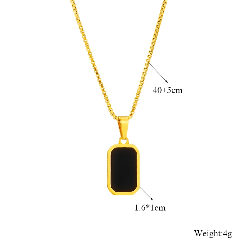 LAMENGLY 316L Stainless Steel Black Rectangular Pendant Necklace For Women New Fashion Girls Exquisite Neck Chain Jewelry Gifts