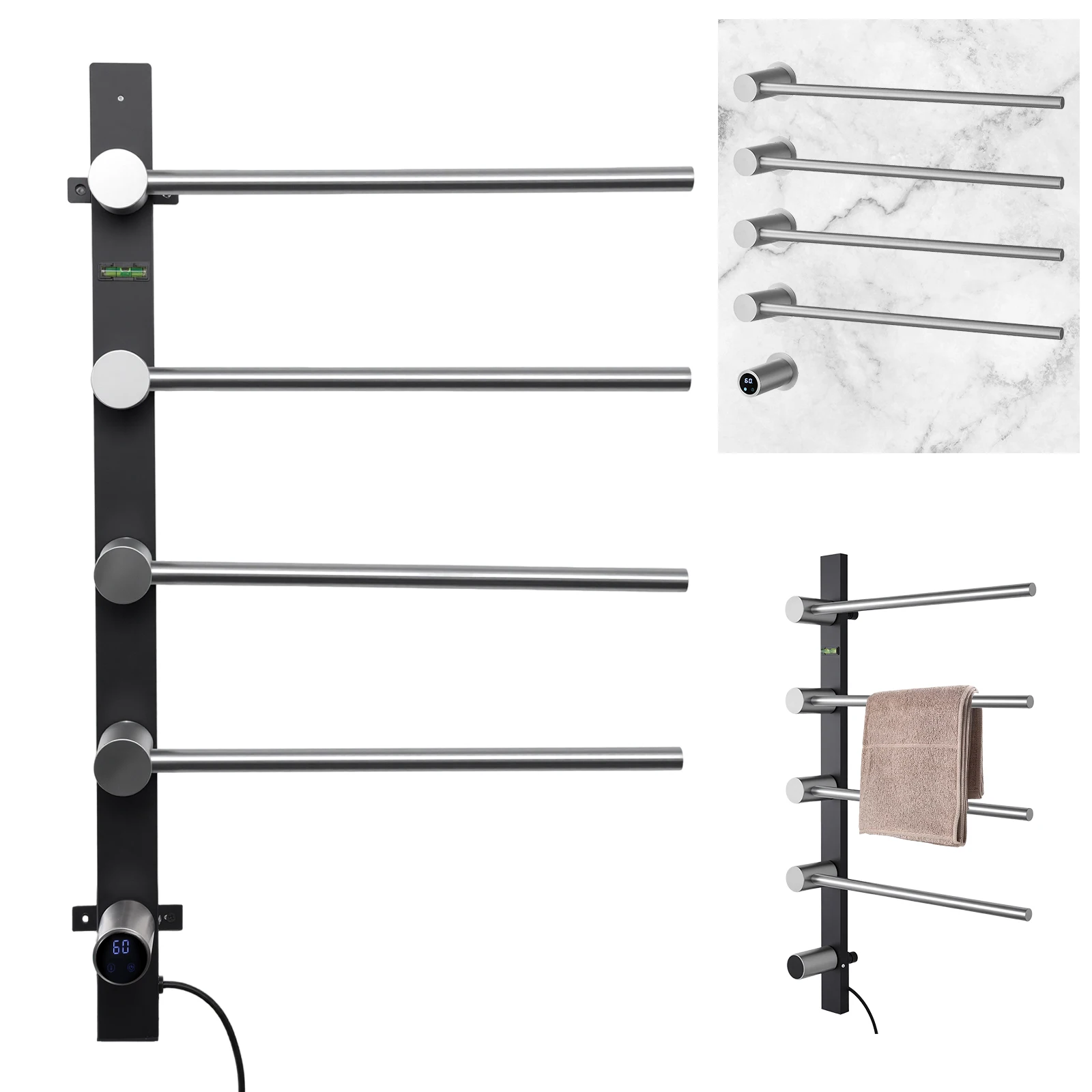 

Towel Warmer Rack Stainless Steel Heated Towel Bar 4 Bar Towel Warming Rack, Adjustable Temperature, LED Display Towel Heater