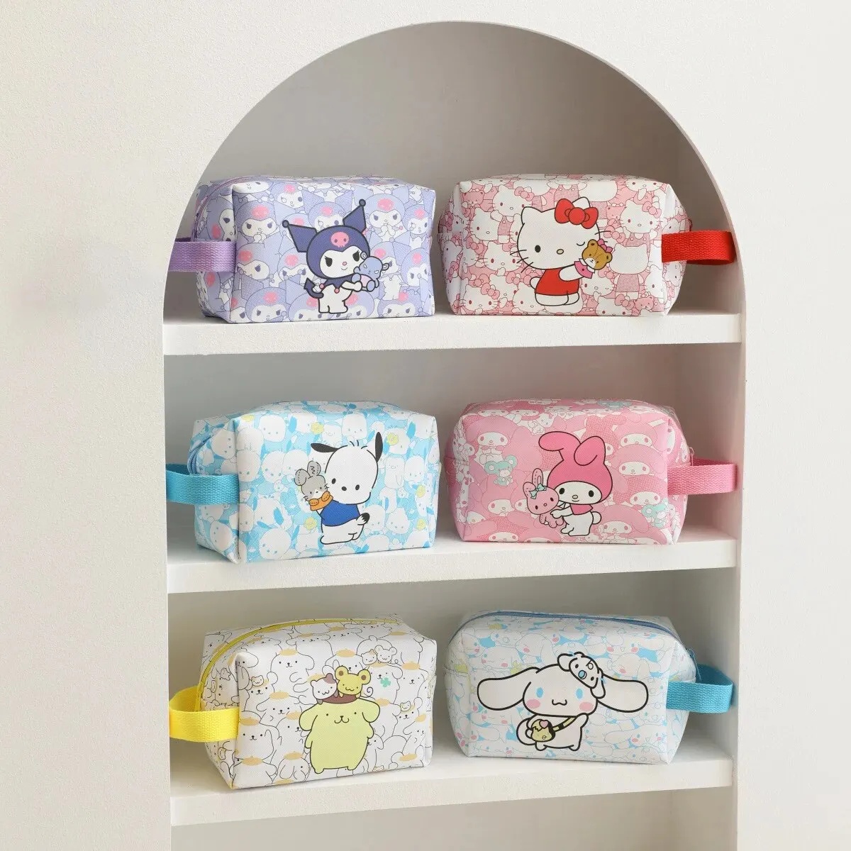 Sanrio Travel Storage Bag Cute Cartoon Kuromi Cinnamoroll Melody Hello Kitty Cosmetic Bag Large-Capacity Stationery Pen Bags