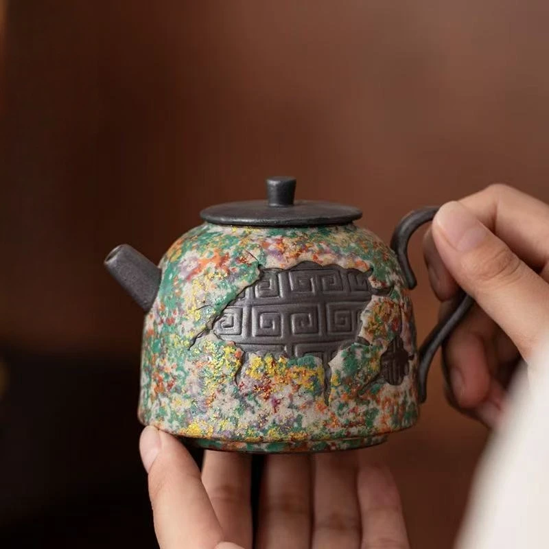 

210ML Rock Painting Time Paper Pattern Positive Handle Pot Household Ceramic TeaPot Chinese KungFu TeaSet TeaPot Gift Tea Maker