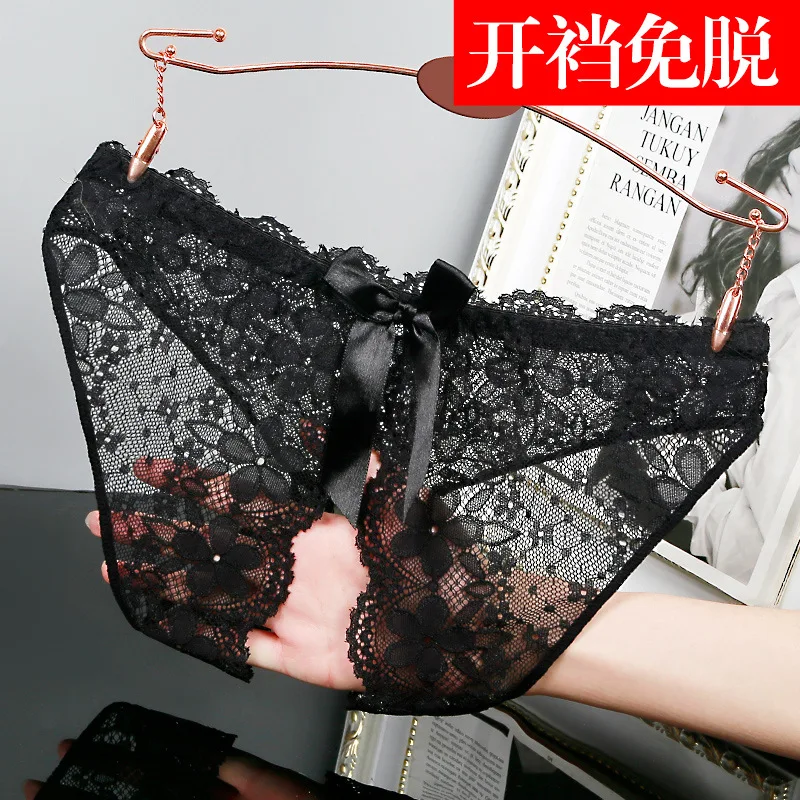 Women Lace See Through Open Crotch Crotchless Underwear Thongs Panties Lingerie Knickers G-String Hollow Out Ladies Briefs