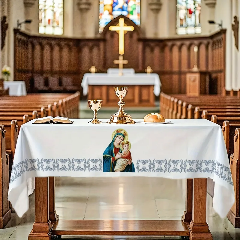 Religious Virgin Mary Rectangle Tablecloth for Table Decor Reusable Kitchen Dining Tablecloth Holiday Party Religious Decoration