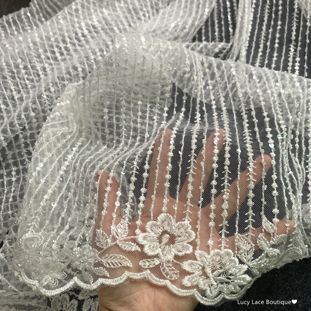 Luxury Heavy Beading Lace Fabric Ivory Wedding Dress Lace Embroidery Tulle Mesh Lace Bridal Gowns Lace Continuous GOOD Quality