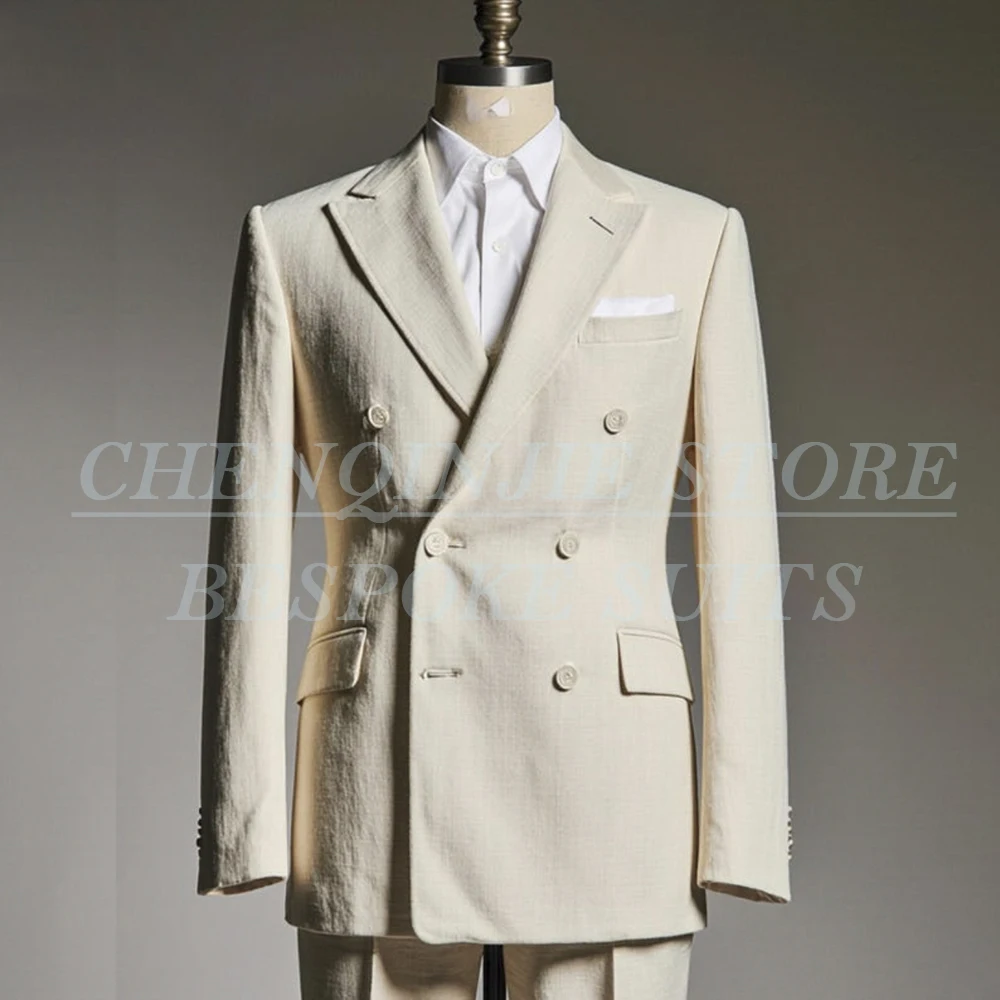 

SILIWEYA Fashion Line Men's Suits 2 Piece Jacket Pants Outfits High Quality Double Breasted Peak Lapel Slim Fit Male Clothing